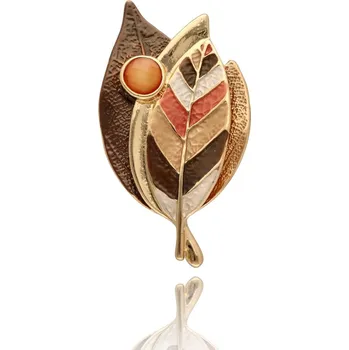 Brož Magnetická brož YVON ve tvaru listů s barevnou pryskyřicí