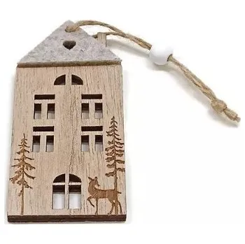 Dekorace - Domeček závěs přírodní, dřevo - sada 2ks