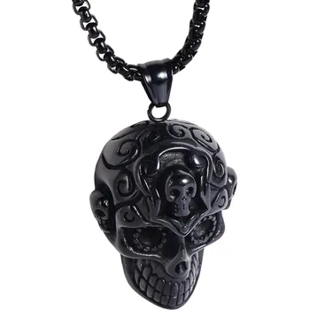 Šperk IZMAEL Pánský náhrdelník Lebka Černá KP20473