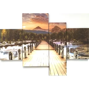 Obraz Bondecor 4 dílná sada obrazů "Lávka přes řeku" - 100x70cm