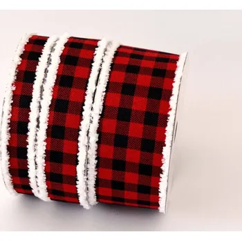 Stuha Stuha s kožešinkou - ČERNO-ČERVENÉ KOSTKY - š. 2,5 cm, délka 9,14 m