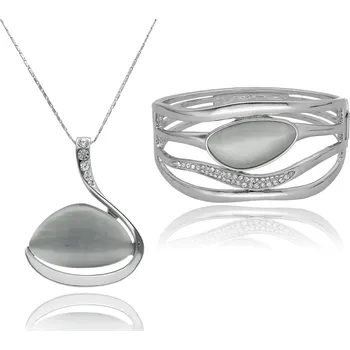 Souprava šperků Yvon Luxusní sada šperků CALISTA s bílým křemenem - náhrdelník a náramek