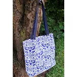 Taška z kočárkoviny Folklorní ptáčci - bílá/modrá