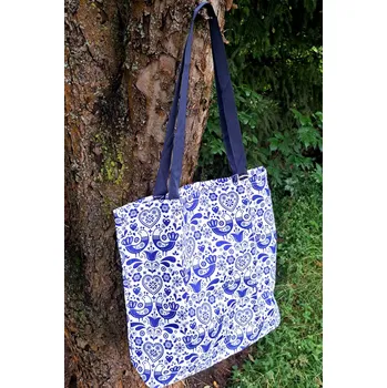 Taška z kočárkoviny Folklorní ptáčci - bílá/modrá