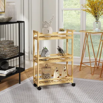 Servírovací stolek HOMCOM Servírovací vozík, 3 police, lamelové police, ochrana proti vypadnutí, bambus, 55 x 20 x 75 cm