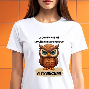 Dámské tričko Dámské tričko - Jsou dny, kdy mě dokáže nasrat i vzduch - Sova Barva: Černá, Velikost: 3XL