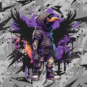 Teplákovina Pouliční válečník havran, panel XL (E) (Panely a ladící metráž)