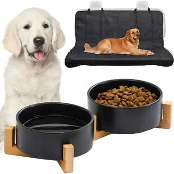 Miska pro psa Sada keramické misky a ochranného potahu do auta pro zvířata Jax černá