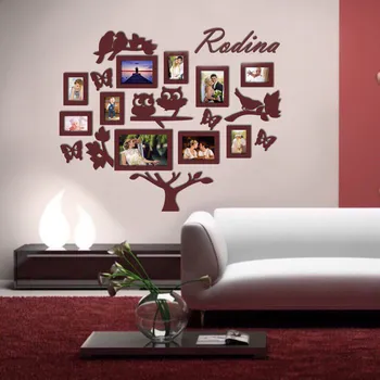 Samolepící dekorace Strom na zeď s fotorámečky- s textem Rodina