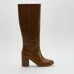 Reserved - Kožené kozačky na podpatku - zlatavá hnědá - 738FE-82X - 738FE-82X-37