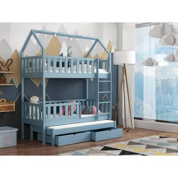 Dětská postel Patrová postel pro tři Otis Barva dřeva: Modrá, Rozměry: 80x180