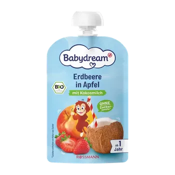 Dětská výživa Babydream BIO ovocný příkrm jablko, jahoda a kokosové mléko 100 g