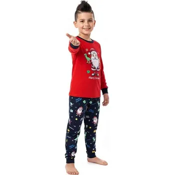 Chlapecké pyžamo KUGO Dětské vánoční pyžamo se svítícím obrázkem – 100% bavlna, náplety na rukávech a nohavicích MP3836 Červená 104