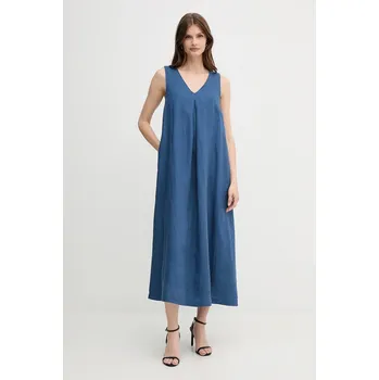 Dámské šaty Lněné šaty United Colors of Benetton 4AGHDV07C námořnická modř 59X, vel. S