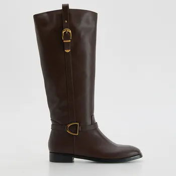 Dámské kozačky Reserved Kožené kozačky s přezkou 004IJ-89X-37 Tmavě hnědá 37