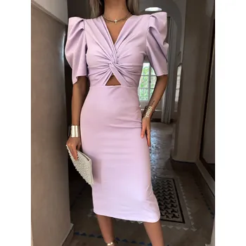 Dámské šaty Fialové dlouhé elegantní šaty TOLAR s průstřihem Velikost: ONESIZE