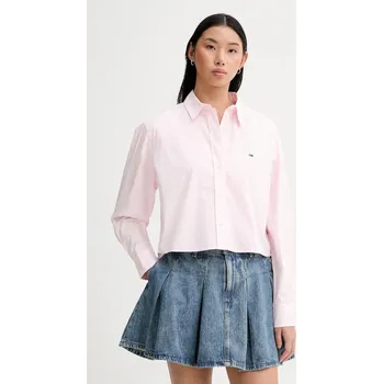 Bavlněná košile Tommy Jeans DW0DW22078 růžová 03X, vel. L