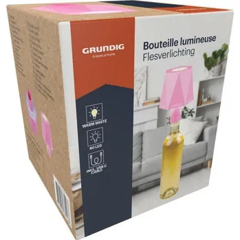 Stojací lampa Grundig lampa na láhev, 60 LED růžová