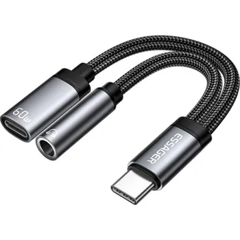 ESSAGER ES-YP25 2v1 audio a nabíjecí redukce - 3,5 mm jack / USB-C na USB-C - šedá