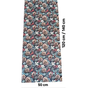 Vánoční dekorace LKV Lomnice Vánoční set: Běhoun na stůl + 4 ks prostírání - tmavě modrá s motivem šišek - 50 x 140 cm