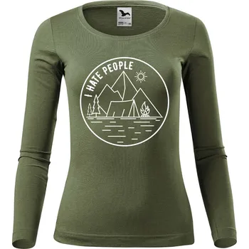 DOBRÝ TRIKO Dámské bavlněné triko I hate people Velikost: XS, Barva: Khaki