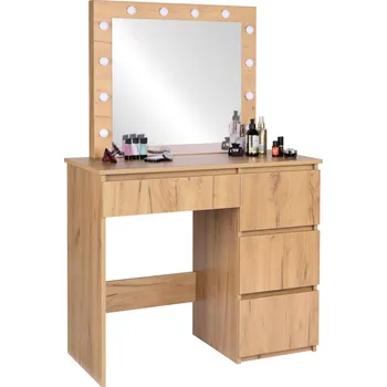 Toaletní stolek Toaletní stolek v dřevěném dekoru s LED zrcadlem a 4 zásuvkami
