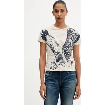 Dámské tričko Bavlněné tričko Diesel T-UNCUTIE-LONG-R1 dámské, béžová barva, A19551.0DLBM 01A, vel. L