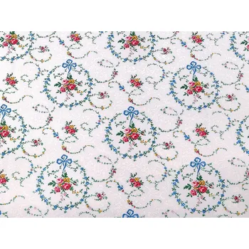 Bavlněná látka / plátno květinové věnečky METRÁŽ - bílá