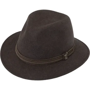 Klobouk Fiebig - Headwear since 1903 Hnědý myslivecký klobouk Fiebig – nemačkavý a voděodolný s odznakem jelena Velikost: 61 cm (XL)