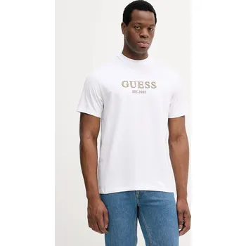 Bavlněné tričko Guess pánské, bílá barva, s aplikací, M5BI09 K8FQ4 M5BI09.K8FQ4 00X, vel. M