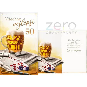 Albi Přání s textem narozeninové 50 + obálka - pivo