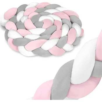 Dětská postýlka Ricokids nárazník do postýlky 3 m růžový a šedý