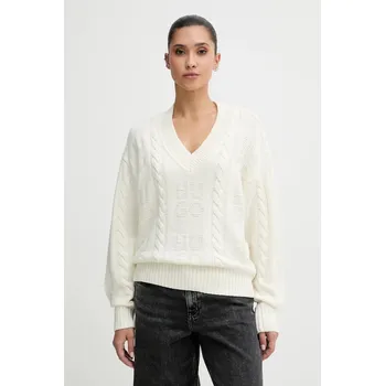 Dámský svetr Svetr s příměsí vlny HUGO Sypres 50554075 béžová 01B, vel. L