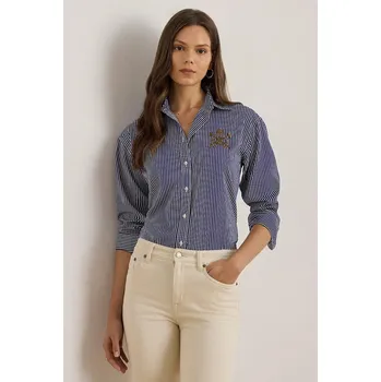 Dámská košile Bavlněná košile Lauren Ralph Lauren dámská, modrá barva, regular, s klasickým límcem, 200P03513 55X, vel. XL