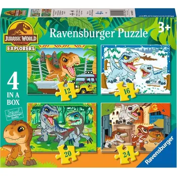 RAVENSBURGER Puzzle Jurský svět: Objevitelé 4v1 (12,16,20,24 dílků)