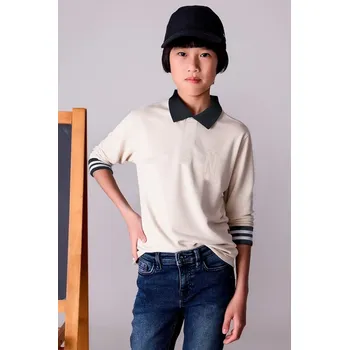 Chlapecké tričko Dětské tričko s dlouhým rukávem Mayoral béžová barva, s aplikací, 7101 7101.7A.Junior.9BYA 08X, vel. 160