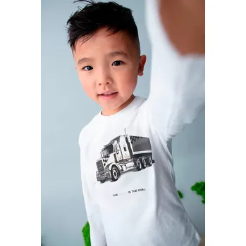 Dětské bavlněné tričko s dlouhým rukávem Mayoral béžová barva, s potiskem, 4085 4085.5D.Mini.9BYA 01X, vel. 134