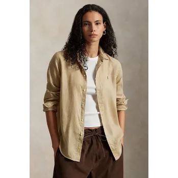 Lněná košile Polo Ralph Lauren 211970730 béžová 80B, vel. XXS