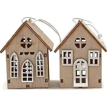 DEKORACE - Dřevěný domeček, sada 2 ks - přírodní