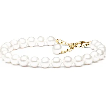 Náramek ANNA PERLY Elegantní náramek z bílých perel s dekorativním zapínáním z pozlaceného rhodiovaného stříbra