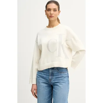 Dámský svetr Bavlněný svetr Calvin Klein Jeans LV047E304G béžová 01A, vel. L