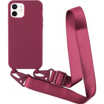 Pouzdro na mobilní telefon Matný kryt s nastavitelným popruhem pro iPhone 11 - vínový