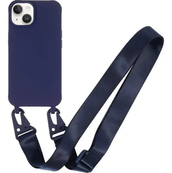 Pouzdro na mobilní telefon Matný kryt s nastavitelným popruhem pro iPhone 14 - tmavě modrý