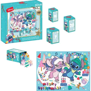 Kalendář Adventní kalendář Vánoční puzzle Disney - Stitch & Angel 1000 dílků