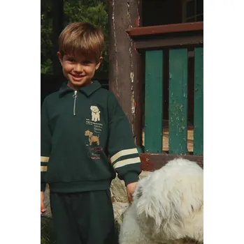 Chlapecká mikina Dětská bavlněná mikina Konges Sløjd DOGGY HALF ZIP POLO OCS KS105169.9BYA zelená 79X, vel. 80