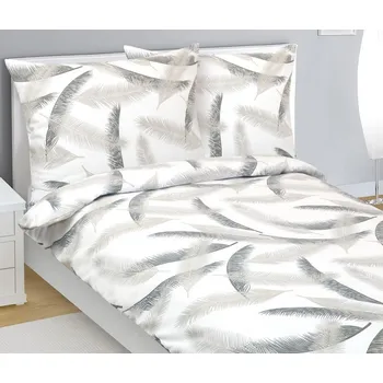 Povlečení Bellatex Flanelové povlečení šedé pírko 140 x 200, 70 x 90 cm zipový uzávěr