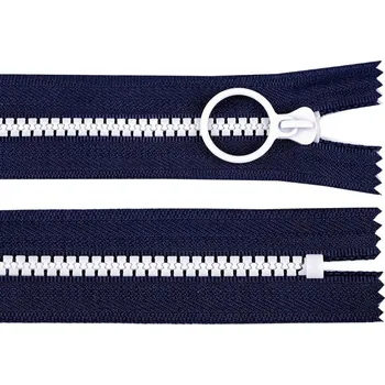 Zip Kostěný zip barevný No 5 délka 15 cm s ozdobným jezdcem - 9 (330) modrá tmavá bílá