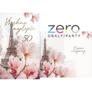 Přání s textem narozeninové 50 + obálka - Paříž