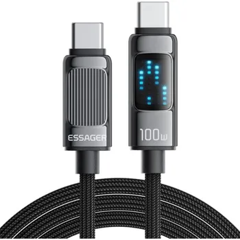 ESSAGER Dazzling opletený nabíjecí a datový kabel - USB-C na USB-C - 2 m - černý