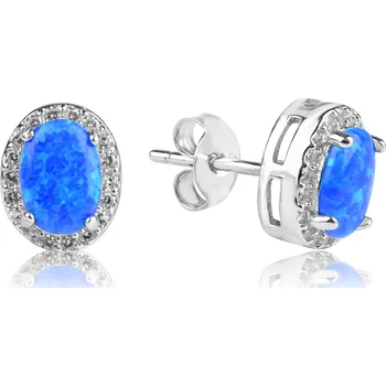 Náušnice Meucci Stříbrné náušnice oválný MODRÝ OPÁL se zirkony